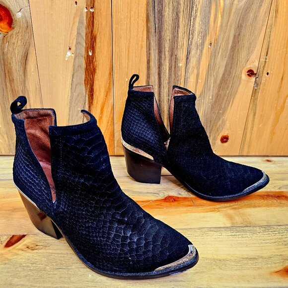 JEFFREY CAMPBELL Cromwell Black Suede Snakeskin Embossed Boots Size 7.5 - Picture 1 of 8